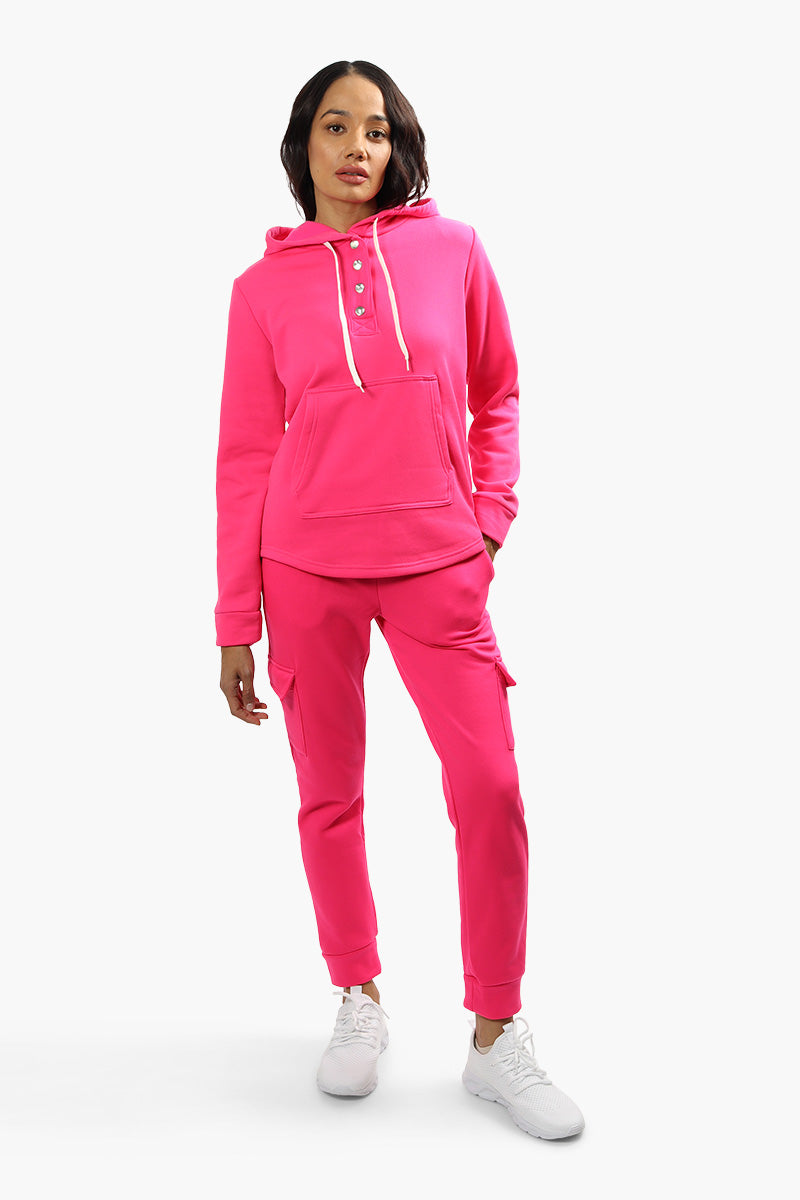 Fahrenheit Fleece Henley Hoodie - Pink - Womens Hoodies & Sweatshirts - Fairweather