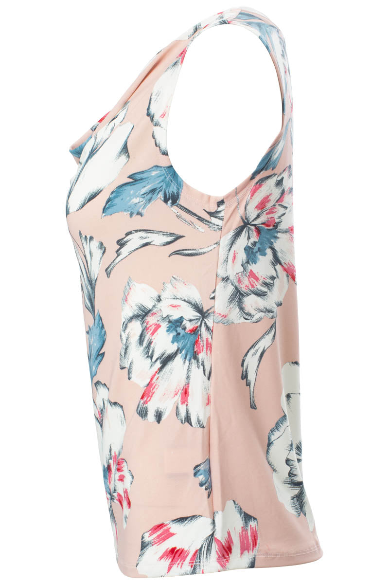 Floral Cowl Neck Tank Top - Blush - Womens Tees & Tank Tops - Fairweather