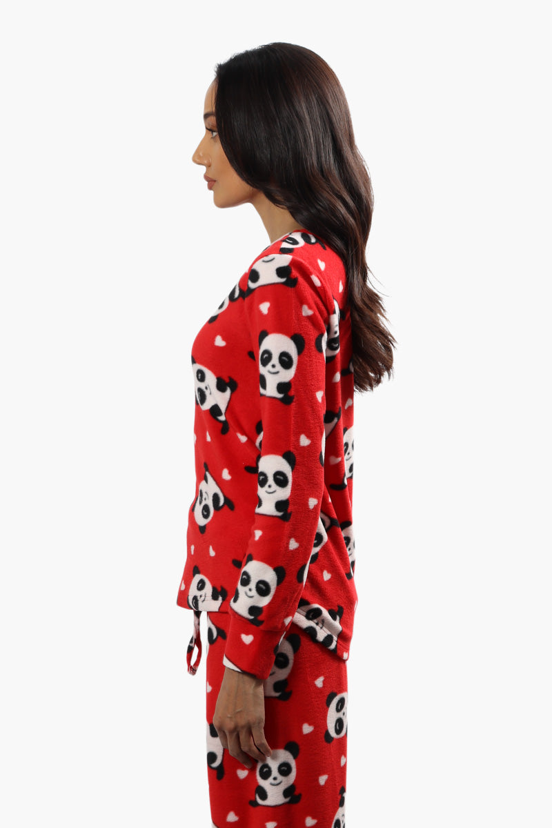 Cuddly Canuckies Plush Panda Print Pajama Top - Red - Womens Pajamas - Fairweather