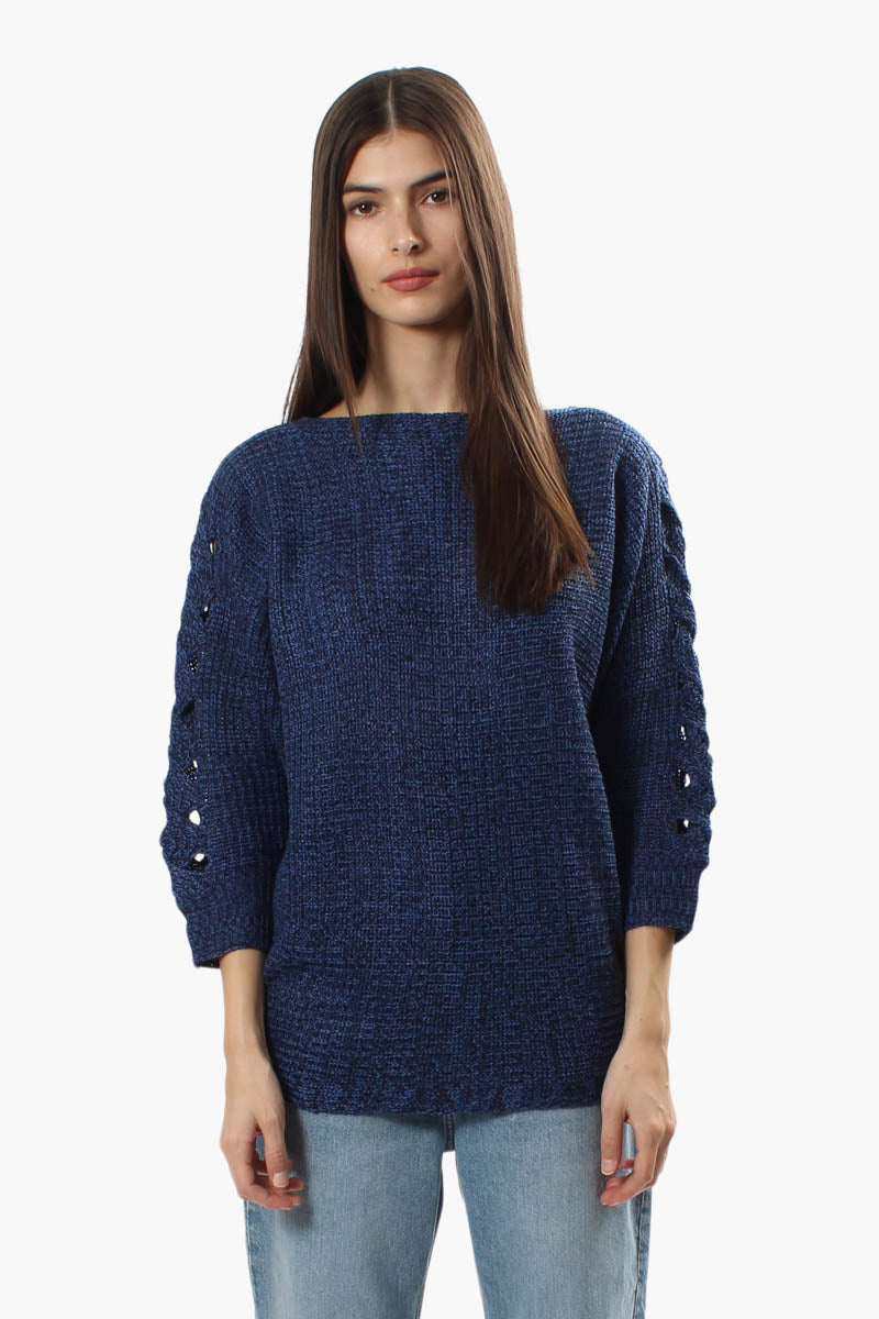 Majora Braided Sleeve Pullover Sweater - Navy - Womens Pullover Sweaters - Fairweather
