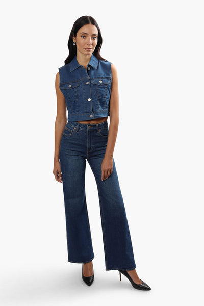 New Look Buttoned Flap Pocket Denim Vest - Blue - Womens Denim Jackets & Vests - Fairweather