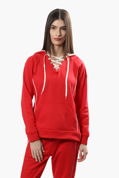 Canada Weather Gear Sherpa Lined Lace Up Hoodie - Red - Womens Hoodies & Sweatshirts - Fairweather
